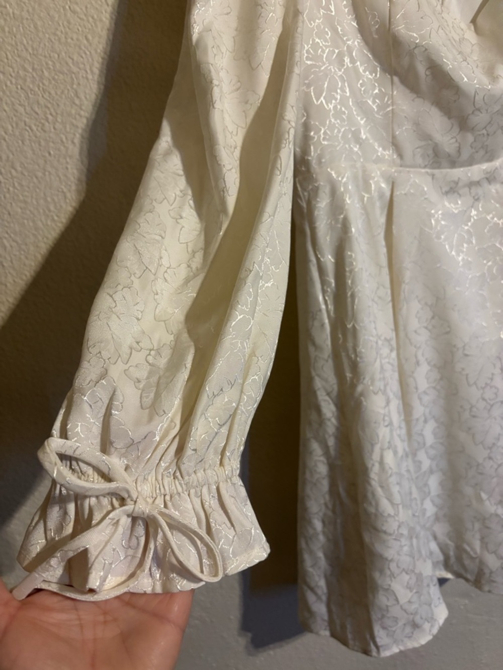 Lulus Elegant Adoration Cream Floral Jacquard Long Sleeve Mini Dress - Picture 6 of 12